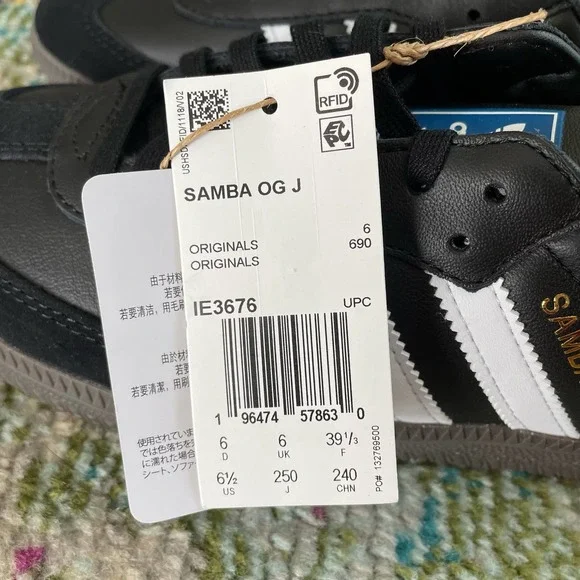 Adidas Samba OG Retro Leather Sneakers Black White Size WOMEN'S 7.5 - Picture 6 of 13